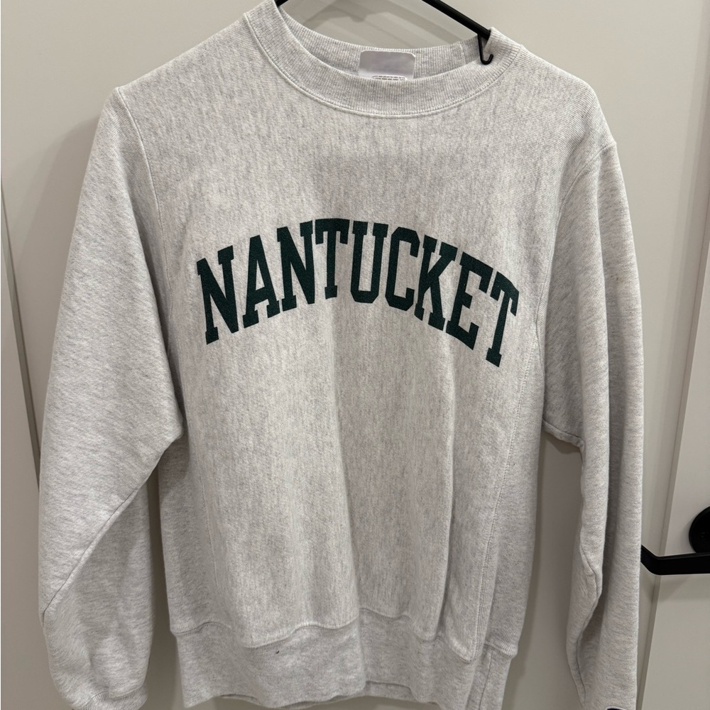Champion Gray Crewneck Sweater with Green Print